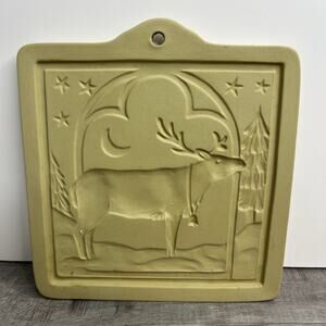 Vintage 1994 Brown Bag Cookie Art 5.5” Square HILL DESIGN Reindeer Ceramic Mold